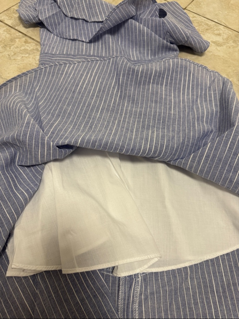 Rare Editions Blue Pinstripe Ruffle High-Low Dress - Picture 4 of 5